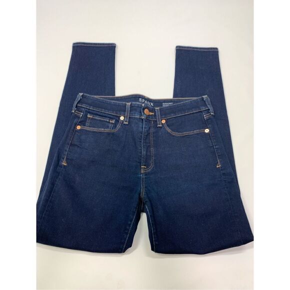 Spanx Women's 5-Pocket Skinny Denim Jeans Dark Wash Blue Size 28 - Picture 1 of 9